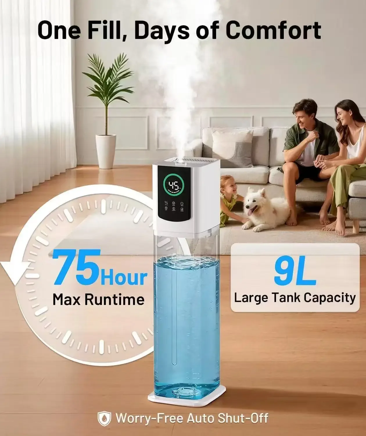 9L Smart Humidifier for Bedroom Ultrasonic Large Mist Air Humidifier Ultra-Quiet 28dB, Auto Shut-Off, Baby Safe White