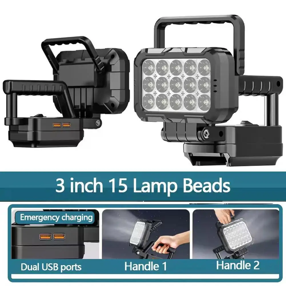 LED Work Lamp Light Camping Emergency Spotlight Fit 18V Battery Handheld Emergency ToolLight