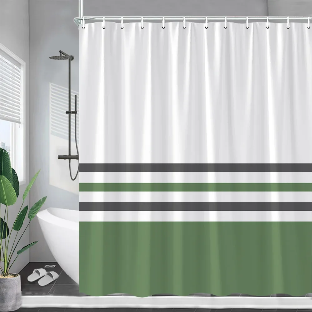 Blue and White Striped Shower Curtains Grey Geometric Modern Minimalist Polyester Fabric Bath Curtain Bathroom Decor with Hooks