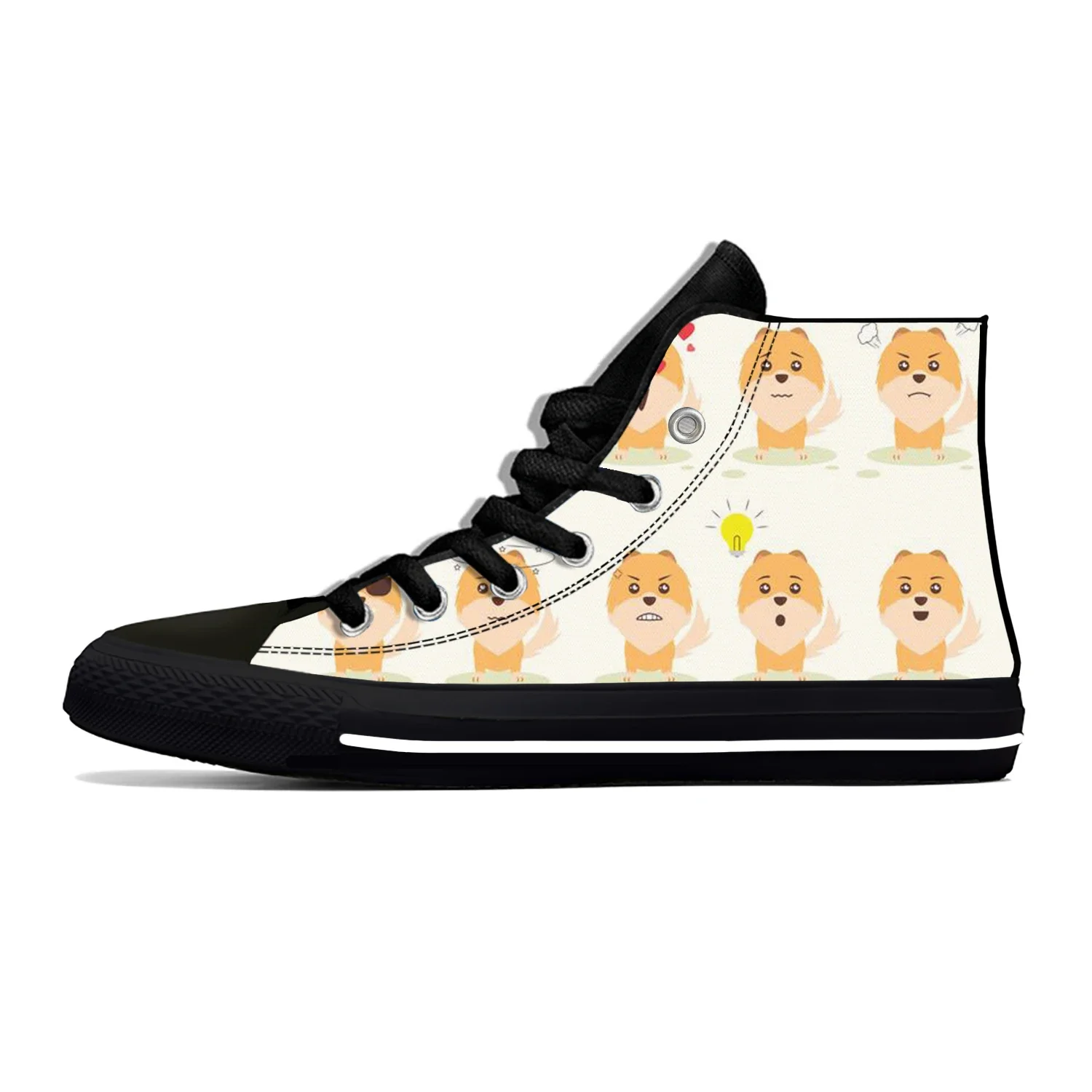 Hot Summer Pomeranian Animal Dog Cut Kawaii Fashion Lightweight High Top Canvas Shoes Men Women Casual Sneakers Board Shoes