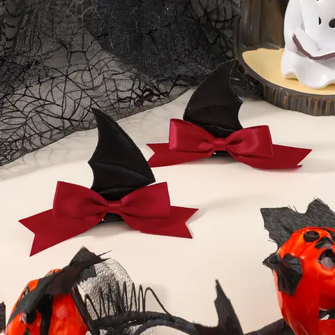 2pcs Girls Bangs Clips for Party Performance Halloween Barrettes Bat Wing Bow Hair Clips Headdress Barrettes Cosplay Headwear