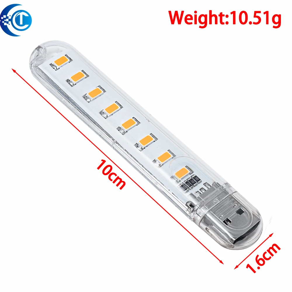 Mini Protable USB Night light 8leds 5730 SMD Book lights 5V For PC Laptops Computer Mobile Power Camping lamp  white color