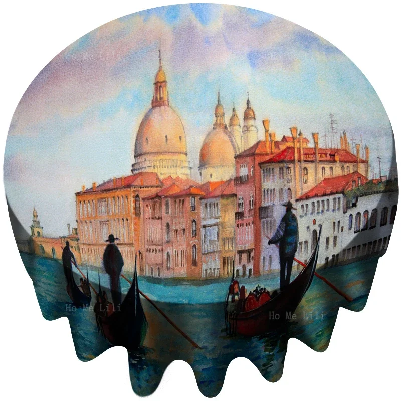 The Grand Canal In Italy Venice San Giorgio Maggiore And Basilica Di Santa Maria Colorful Travel Backdrop Round Tablecloth