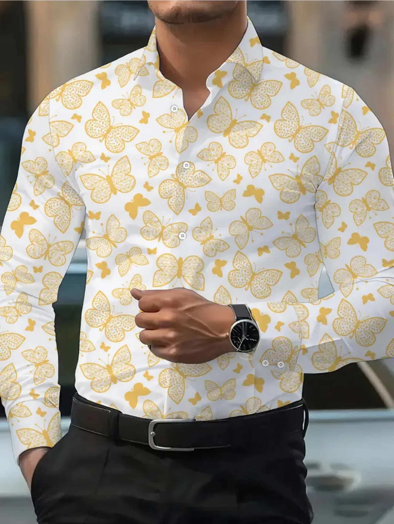 

Men's Stylish Casual Long Sleeve Shirt Breathable Tops Gradient Casual Business Shirts Full Sleeve shirts Turn-Down Collar