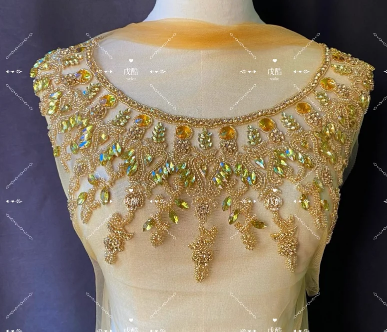 Hand-embroidered rhinestone crochet round neck bow tie