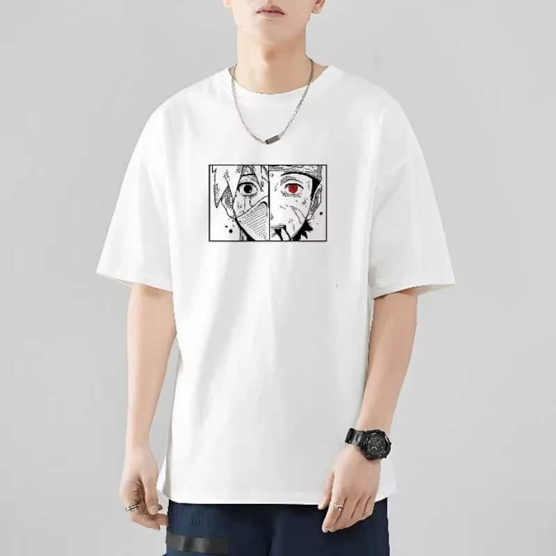 Naruto Kakashi Obito T-shirt estiva Harajuku Retro Streetwear da uomo in puro cotone oversize allentato da donna maniche corte unisex Y2k