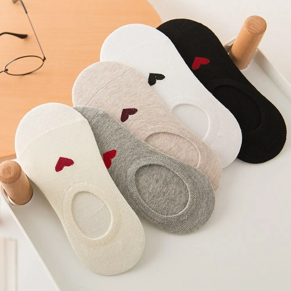 5Pairs Sweat Absorption Love Heart Boat Socks Low Cut Anti Slip Short Tube Socks Sweet Female Hosiery Invisible Socks Outdoor