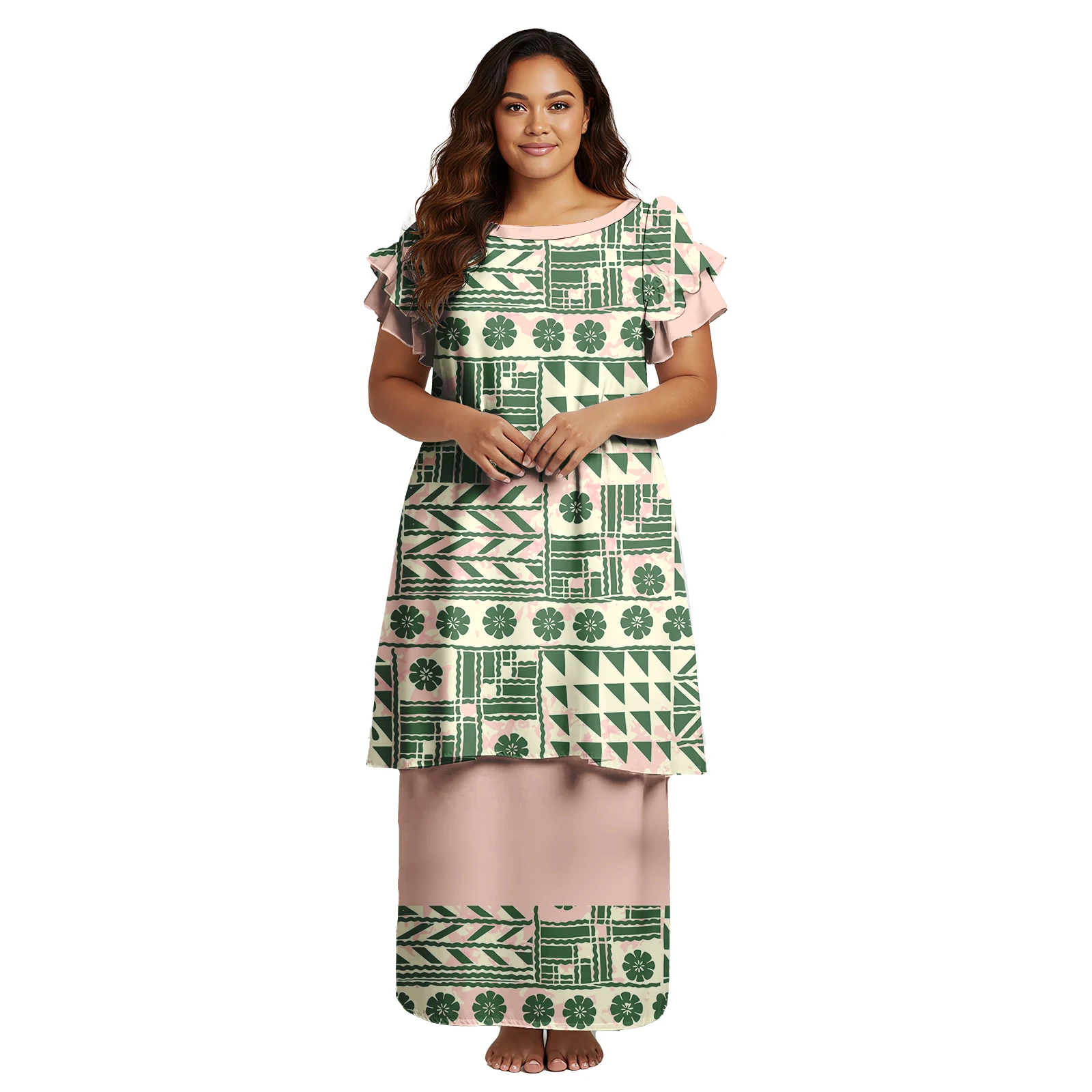 Summer Fall New Fashion Cascading Puff Sleeve Design Ladies Polynesian Puletasi Formal Church Loose Tribal Women Samoan Puletasi