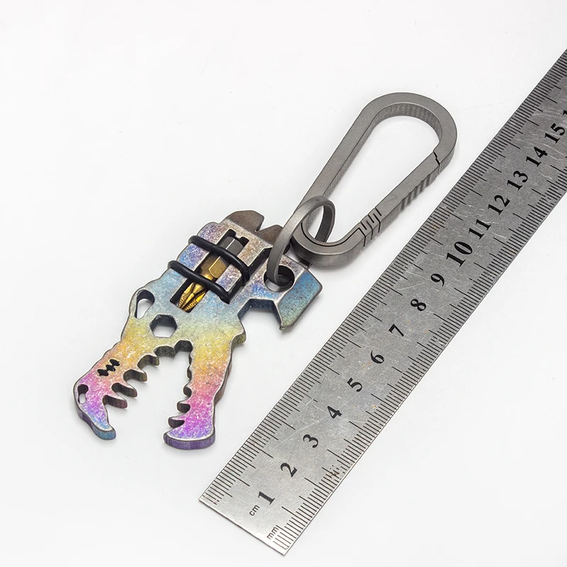 

EDC Titanium Alloy Dinosaur Head Bottle Opener Keychain Outdoor Portable Multi-function Crowbar Wrench Portable Tool