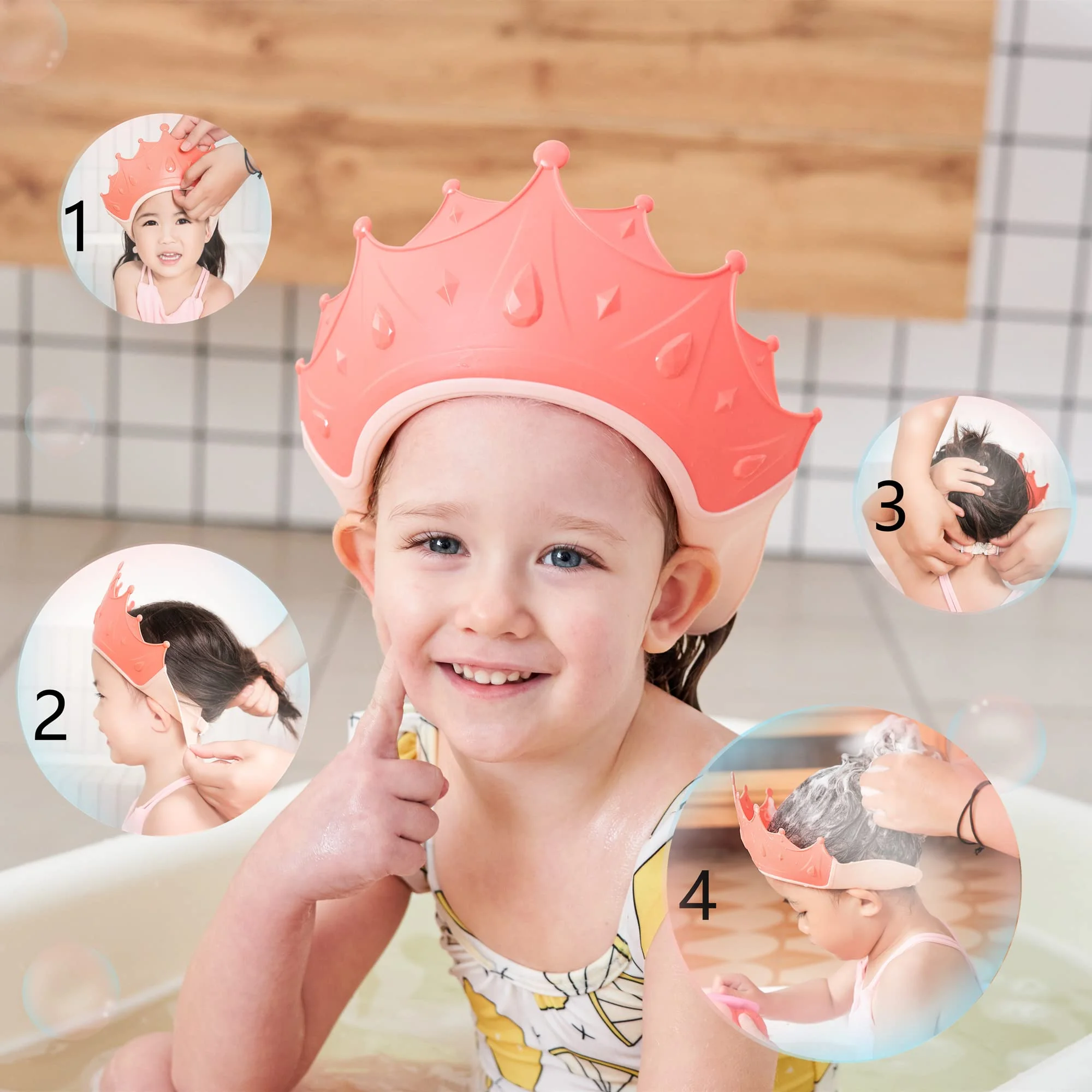 Baby Swim Shower Cap Bath Shampoo Adjustable Eye Protection Head Water Cover Baby Care Wash Hair Shower Cap For 0-6 Years Kids