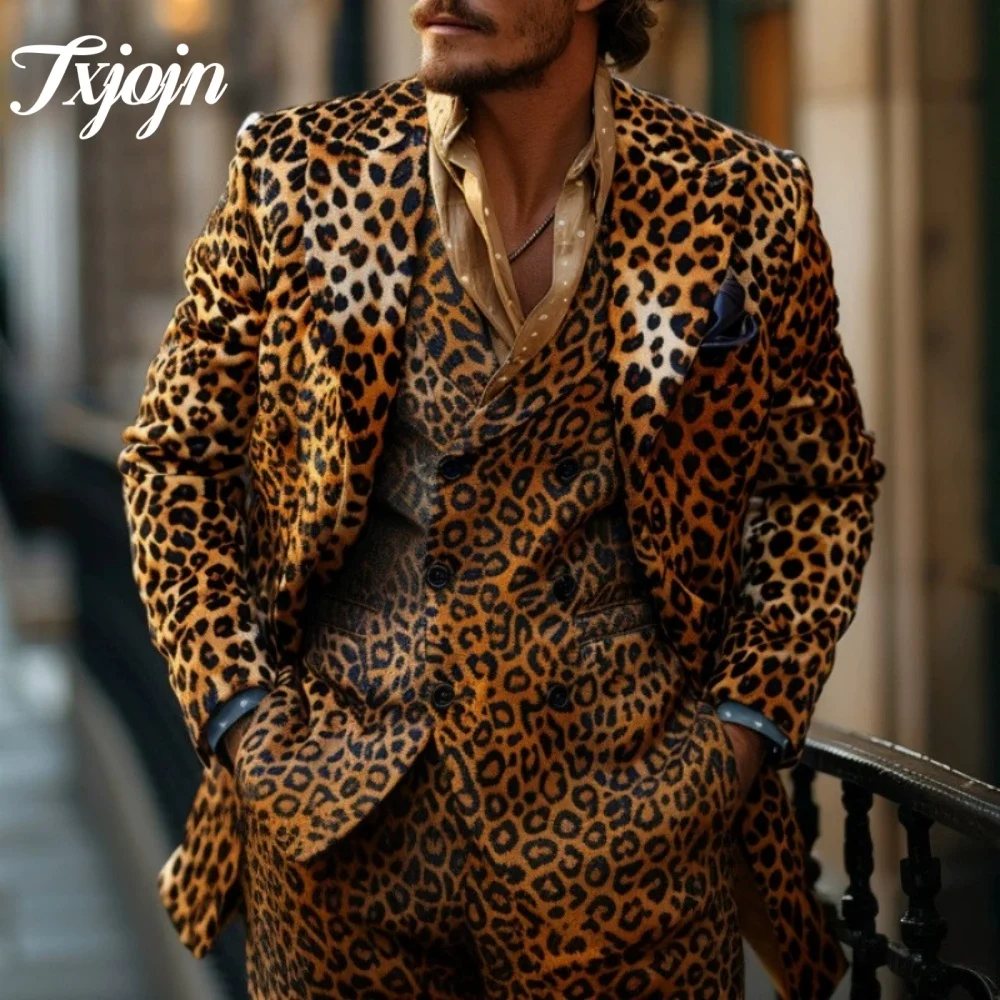 Popular 3D Printed Men Suit Set 2PCS Attractive Peak Lapel Suit Wear Classic single-breasted Performance Suit blazer masculino