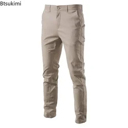 2025 Men's Casual Cotton Pants Stretch Trousers Male Solid Slim Fit Straight Long Pants Fashion Classic Business Pants for Men