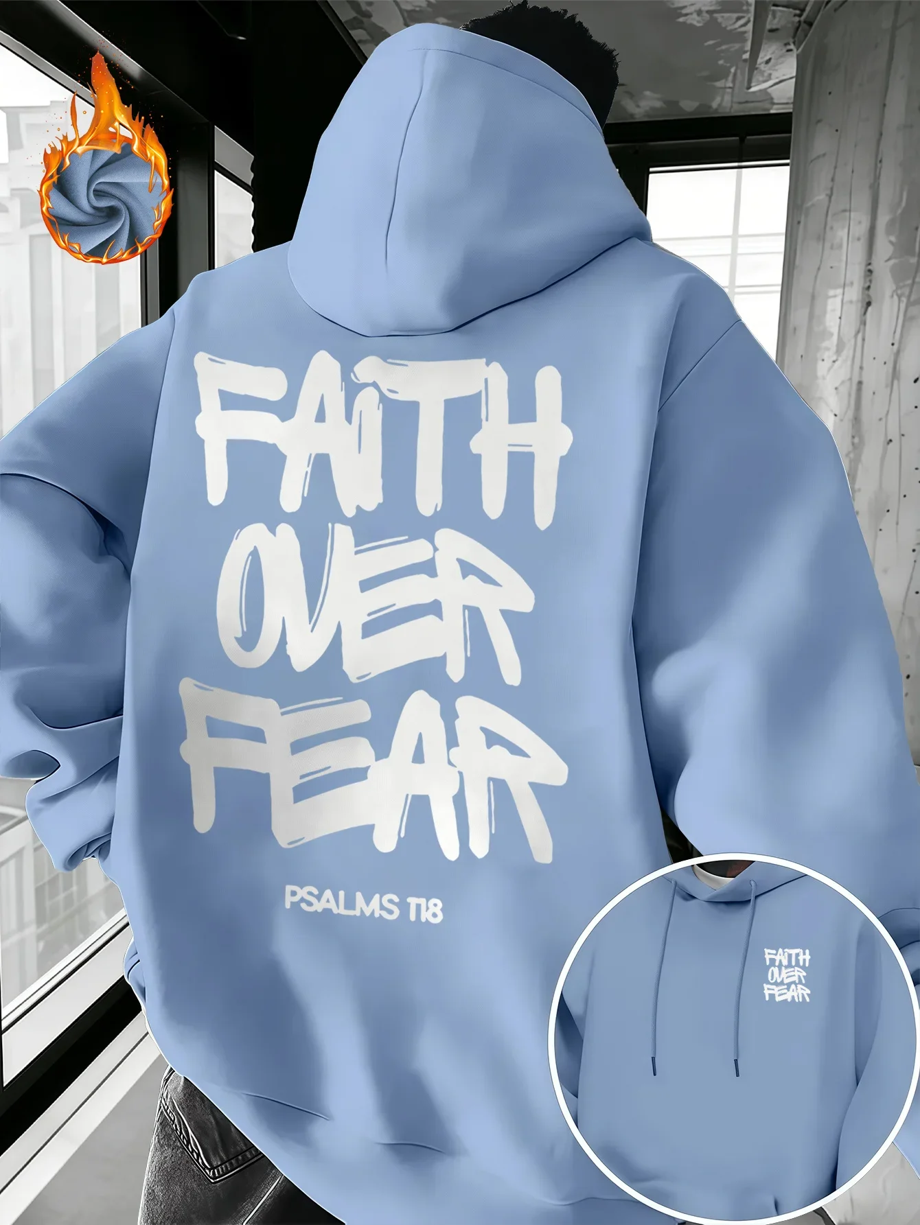 Men Faith Over Fear Hoodie Psalms 118 Bible Verse Print Black Oversized Christian Pullover Streetwear Sweatshirt Autumn Winter