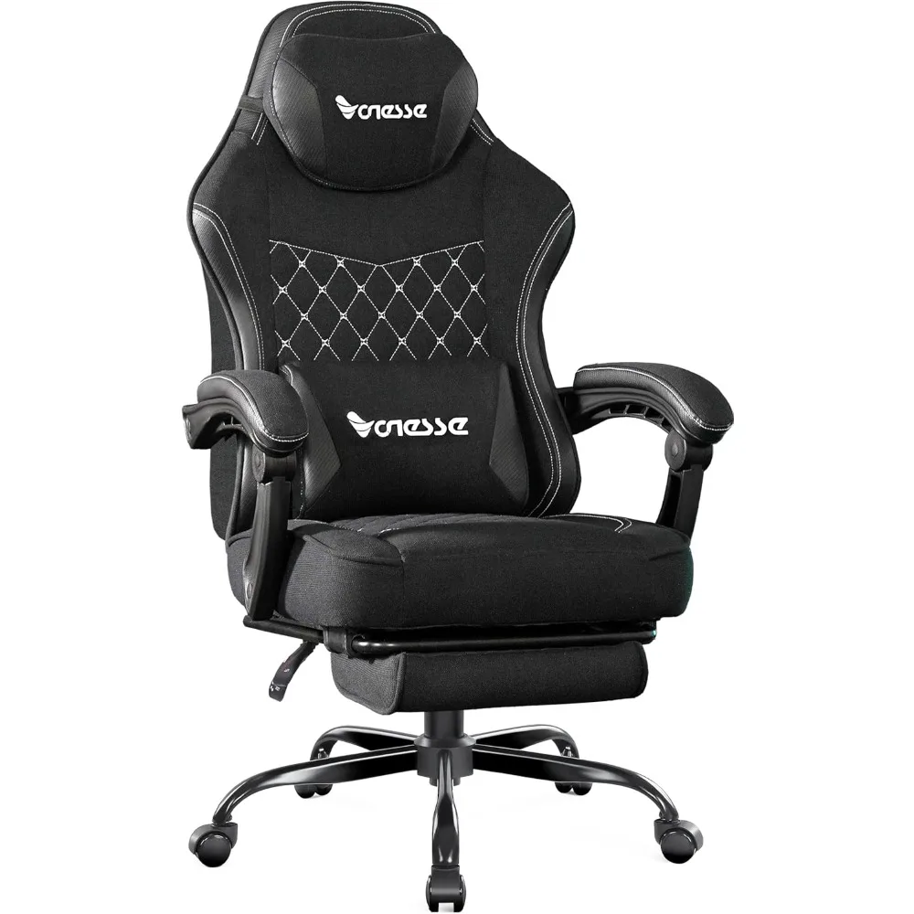 

Gaming Chair, Computer Chair Fabric with Pocket Spring Cushion, Office Chair with Footrest and Massage Lumbar Support, Reclinin