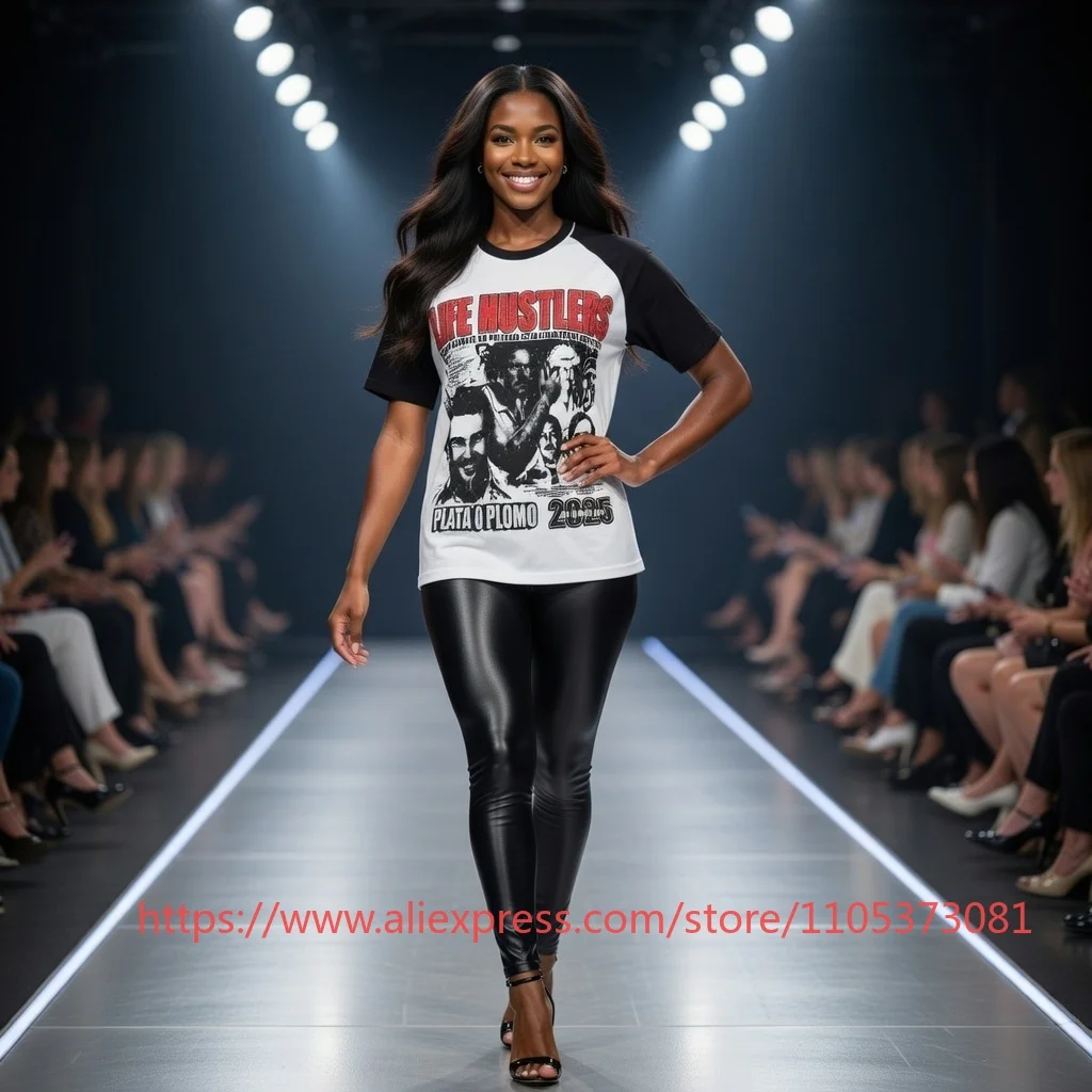 2026 New Life Hustlers Rhinestone Bling Graphic Tee Oversized Hip Hop Contrast Sleeve Unisex Spring Summer 2026 New