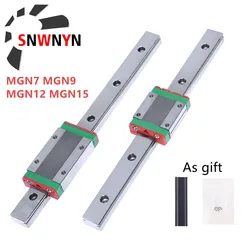 1pc miniaturowa szyna liniowa MGN12 MGN9 MGN7 MGN15 100 200 300 400 500 600 800 1000mm + 1pc MGN-H/C blok dla 3D część drukarki