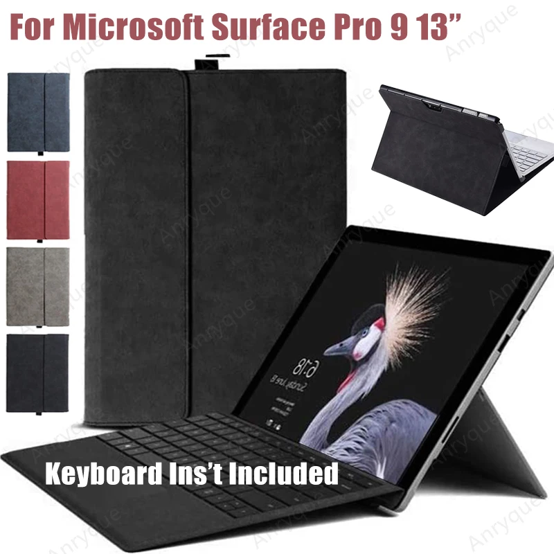 PU Leather Keyboard Case for 13 Inch Microsoft Surface Pro 9 / Pro 9 5G 2022 Multiple Angle Viewing Portfolio Business Cover