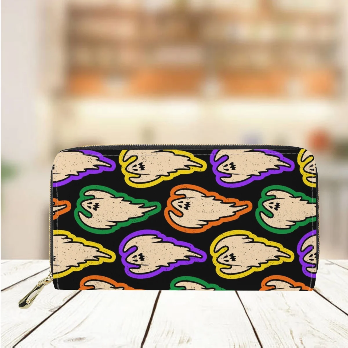 Cute Cartoon Ghost Pattern Print Women's Purse Luxury Leather Long Money Bag for Ladies Casual Shopping Credit Card Holder Purse