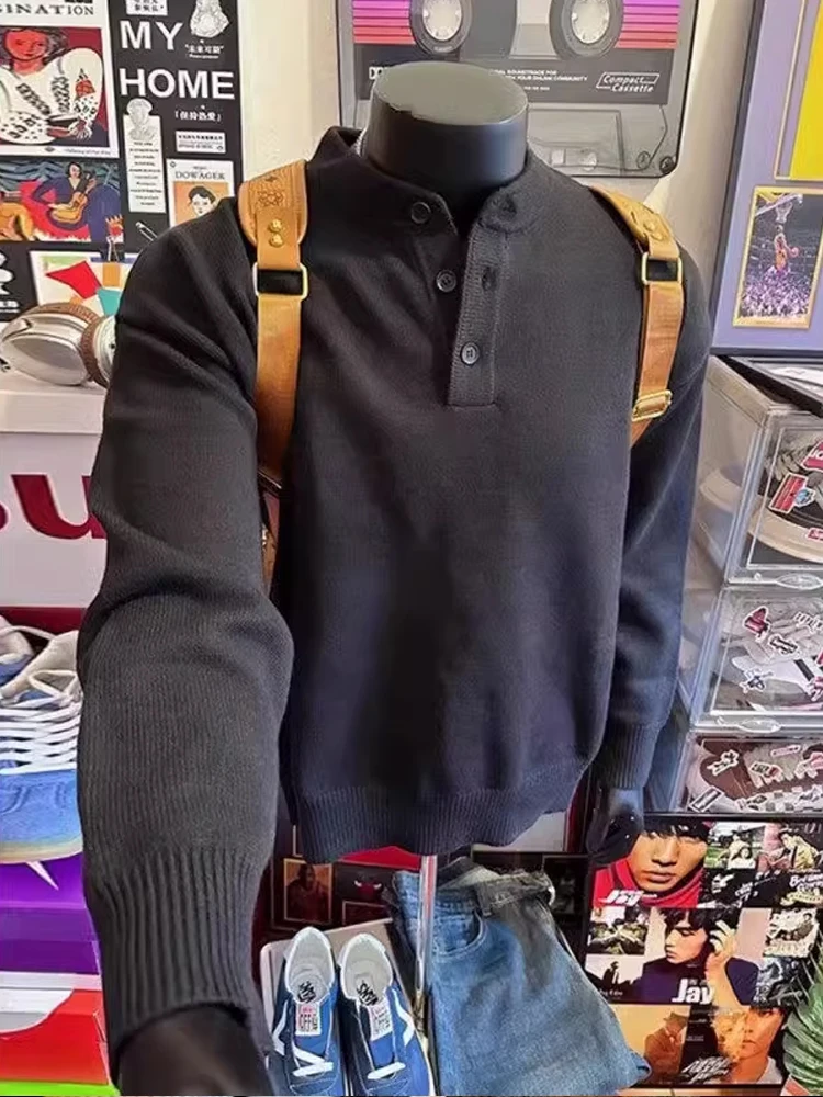 

American Retro Men's Knitwear Henry Collar Sweater Autumn Winter Thiened Lazy Sle Base Layer irt Inner Wear Outerwear