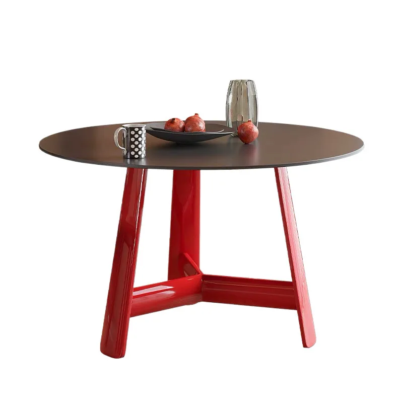 

Italian minimalist round rock slab dining table and chair combination small apartment home modern simple living room