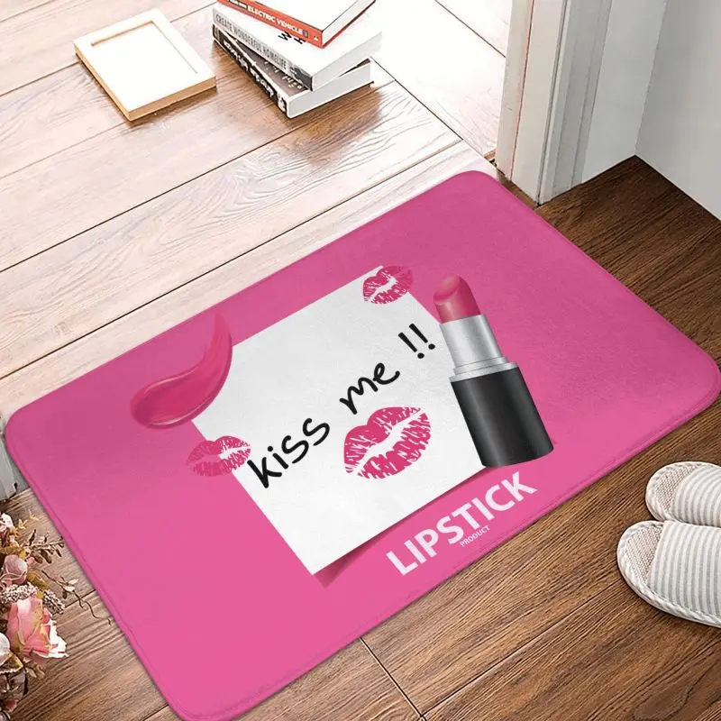 Pink Lipstick Kiss Me Front Floor Door Entrance Mat Indoor Kitchen Bath Nail Polish Doormat Living Room Carpet Rug