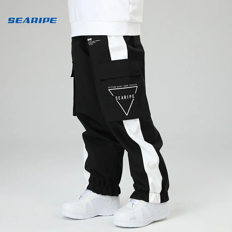 SEARIPE Men's Ski Pants Winter Couple Tooling Snowboard Pants Reflective Night Slip Women Ski Suit Waterproof Warm Ski Equipment