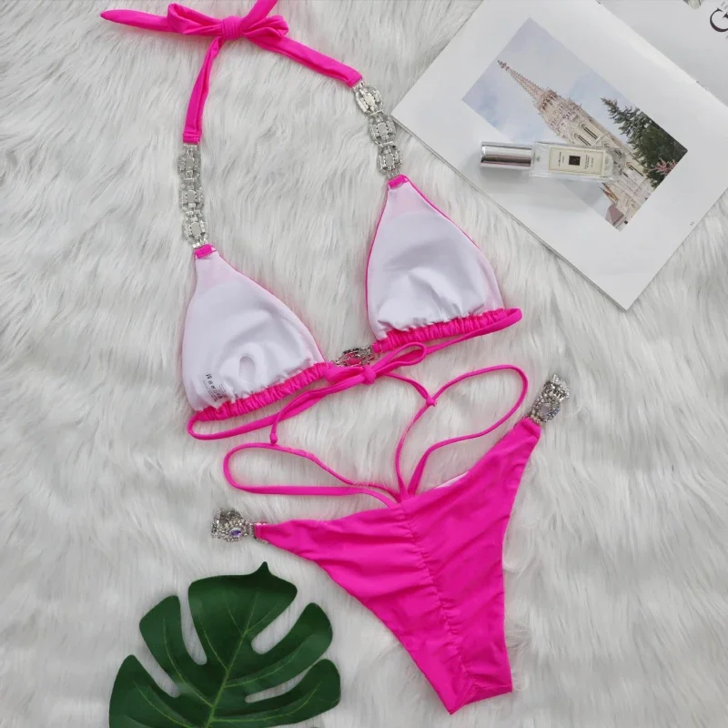 Sexy Crystal Bikini Solid Color Two-Piece Bandage Women's Swimsuit