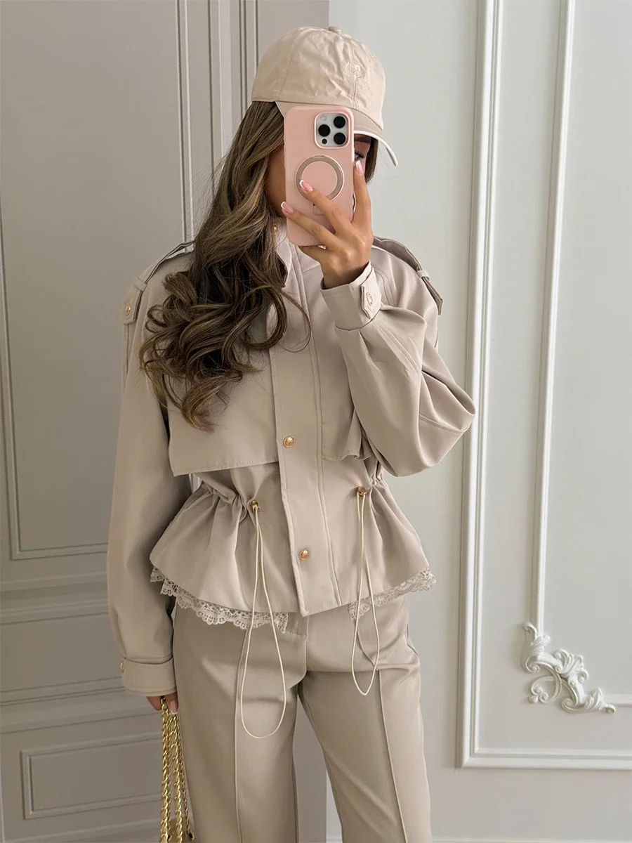 Wolfeel 2026 Series Autumn and Winter New Women's Lace Splicing Slim Fit Elegant and Fashionable Temperament Women's Coat