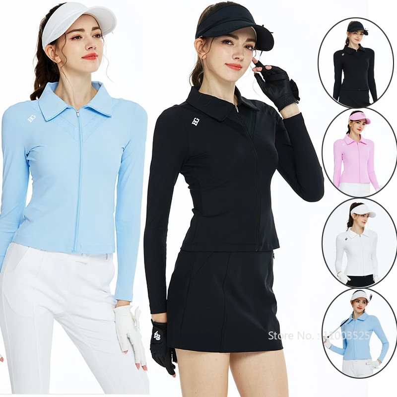 

Blktee женская одежда для гольфа осень-зима рубашка поло с лацканами женская футболка с длинным рукавом на молнии простой тонкий спортивный кардиган топы