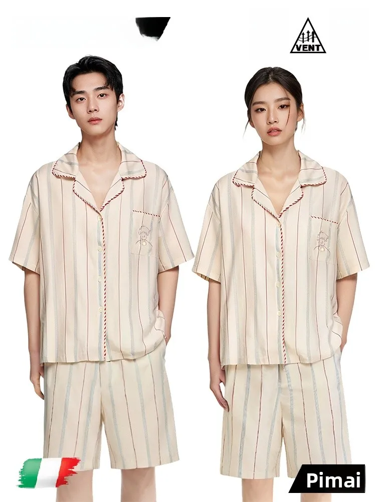 PinkBread Prince Couple Style Cotton Pajamas Short Sleeve Shorts Home Clothes Set Summer Breathable Comfortable Soft Fabric
