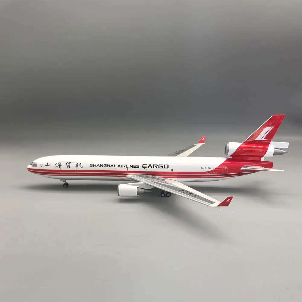 

47cm Resin 1:130 Scale Aircraft Shanghai Airways Cargo MD11 Toy Planes Diecast Airplane With Lights & Base For Static Collection