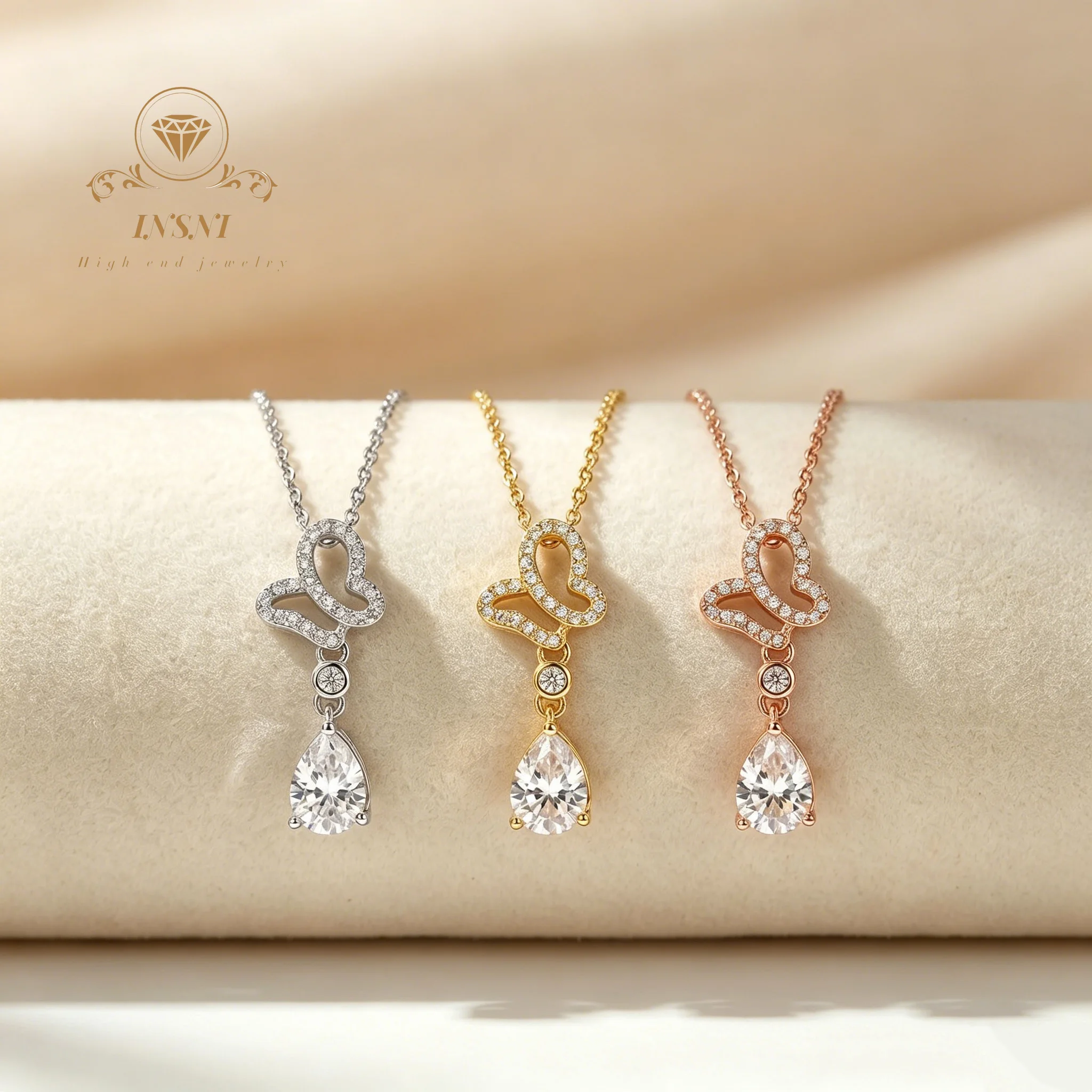 S925 Silver 1.25 Carat Water Drop Moissanite Butterfly Necklace Light Luxury Affordable Jewelry Gift Collarbone Chain Commuter