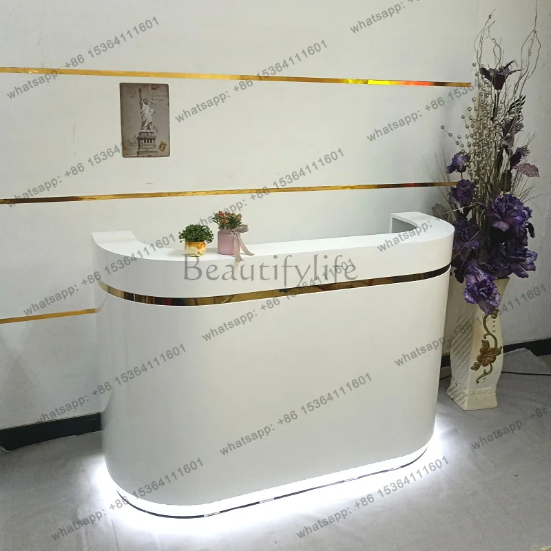 Curved Aesthetic Reception Desks Led Lights Display Hotel Reception Desks Executive Display Comptoire Accueil Lounge Furniture