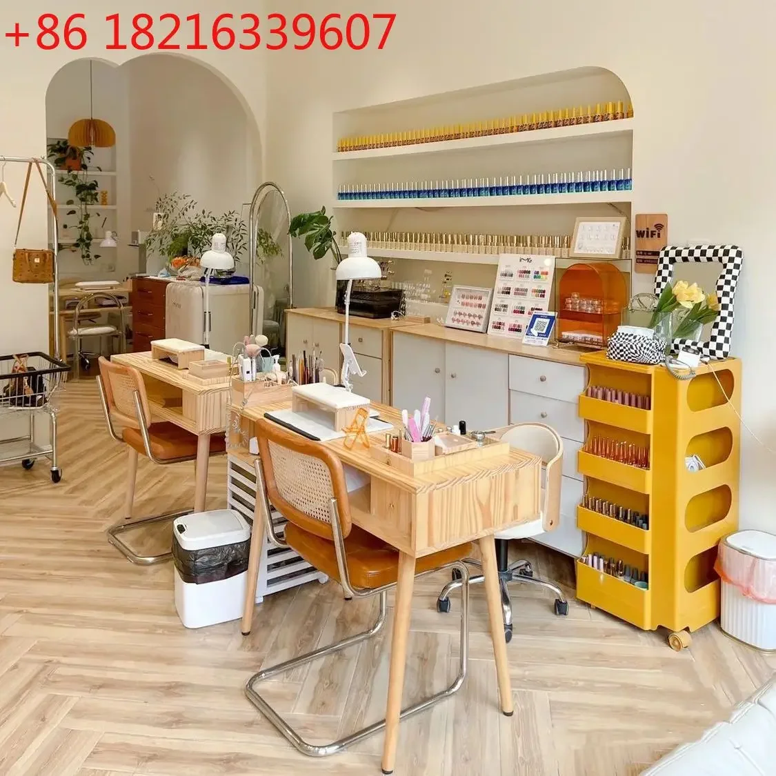 Solid wood Japanese manicure shop table and chair cabinet full set of log wind table and chair table with vacuum cleaner