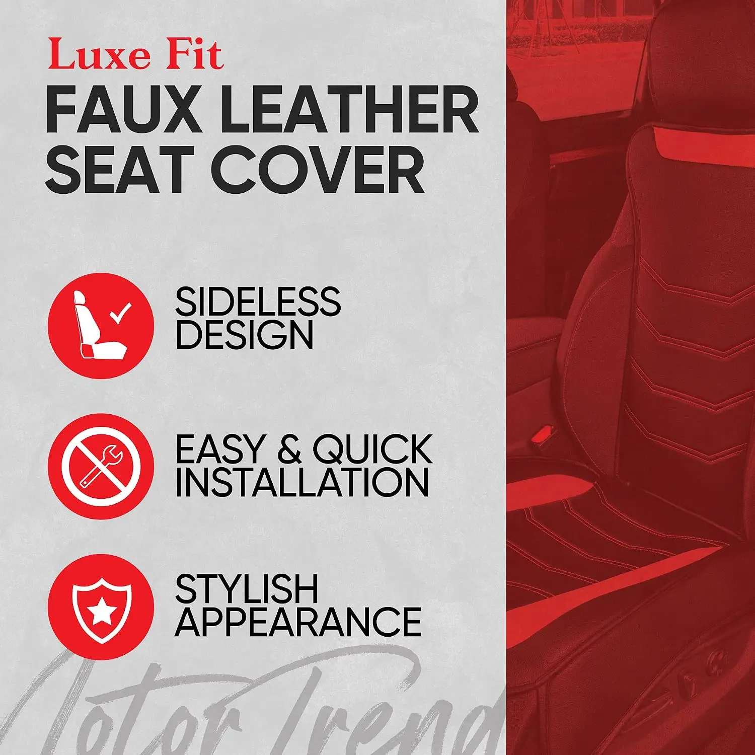 LuxeFit Gray Seat Covers for Cars Trucks Van SUV (2 Pack), Premium Faux Leather, Easy to Install Automotive Seat Covers with Sto