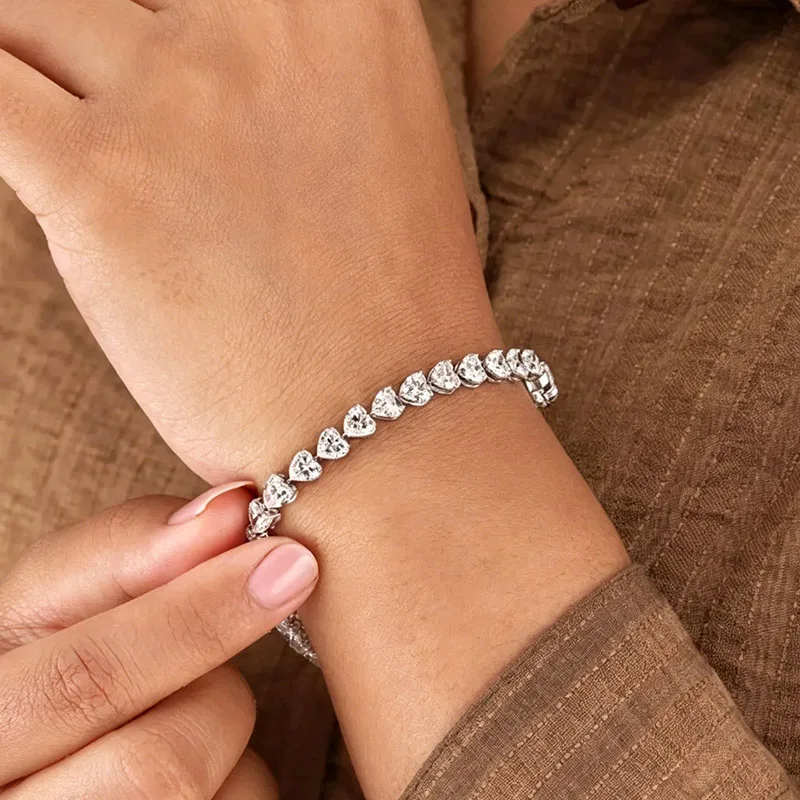 0,5 Karat pro Herzschliff-Labordiamant DEF VS-VVS Tennisarmband aus massivem Platin 950 – Luxuriöses Hochzeits-Feinschmuckgeschenk für Damen – Detail 8