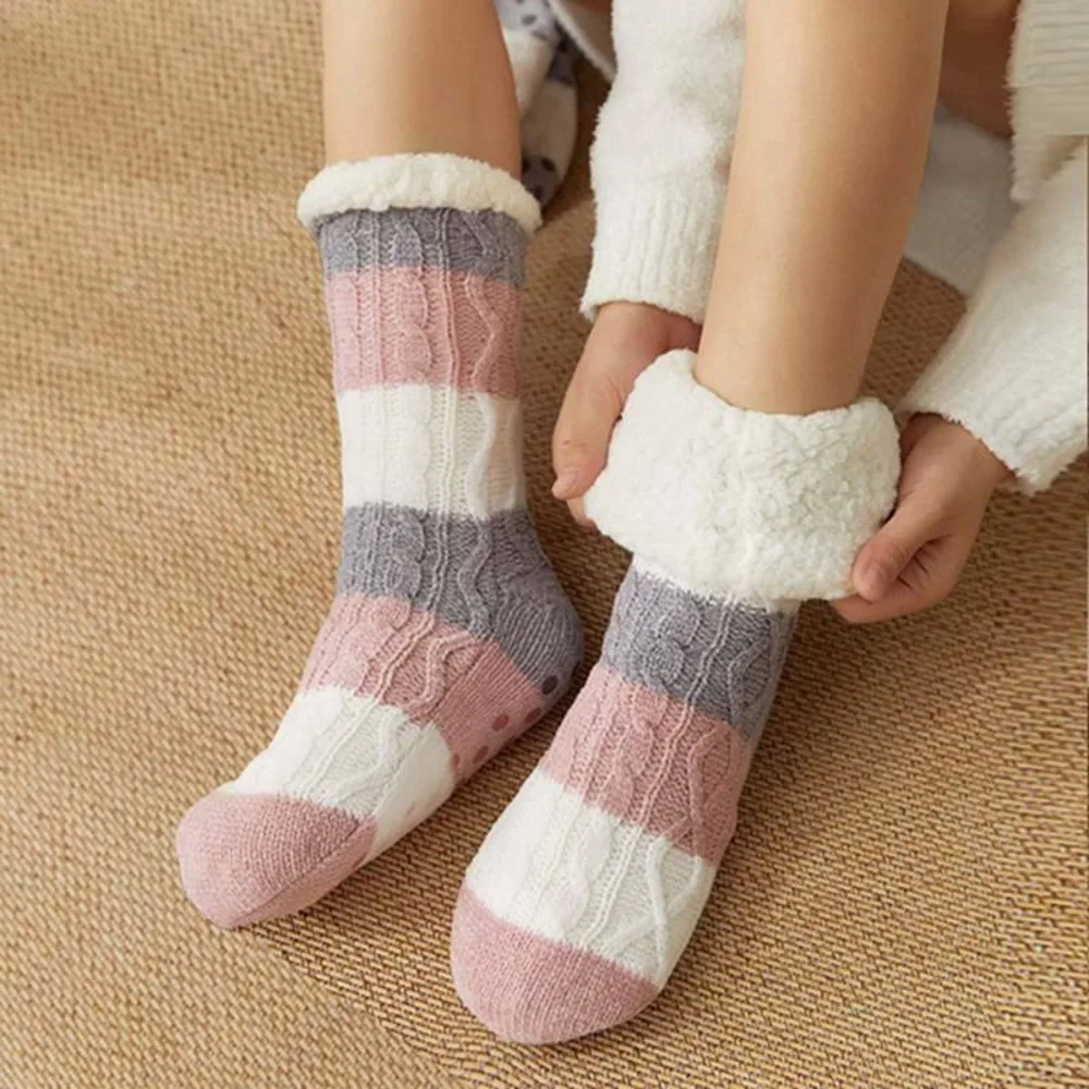 1 Pair Long Thicken Fleece Ed Sock Women Ladies Soft Warm Cozy Slipper Soc~