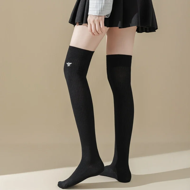 Women Stockings JK Girls Knitted Cotton Knee High Socks Thigh High Stockings Women College Style Solid Color Long Socks Stocking