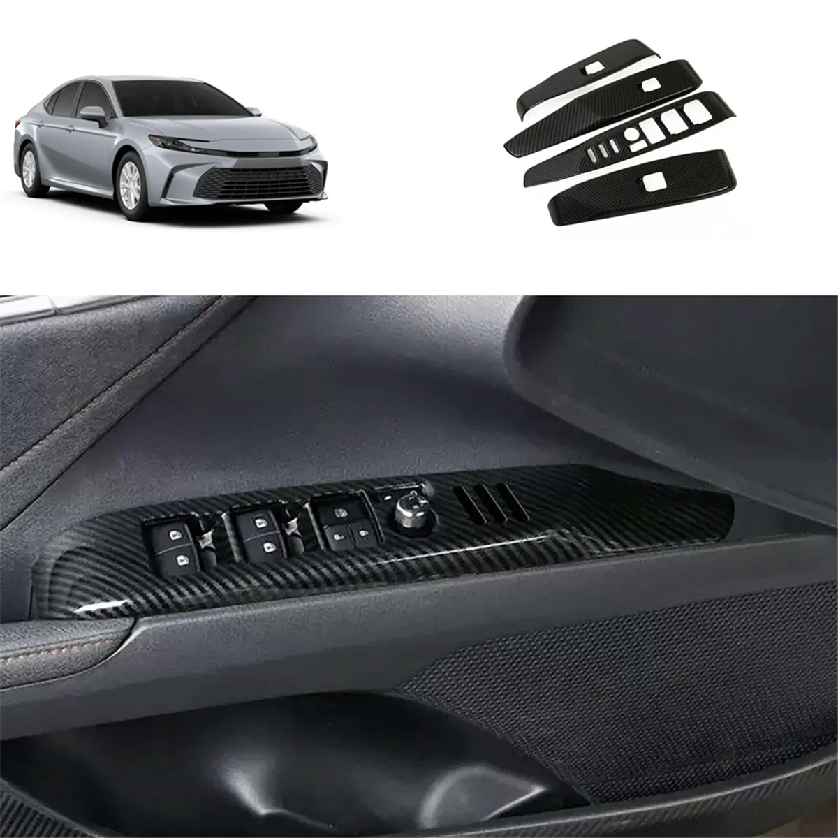 Window Switch Panel Cover Trim with Seat Memory Button for Toyota Camry 2024 2025 Accessories Carbon Fiber LHD