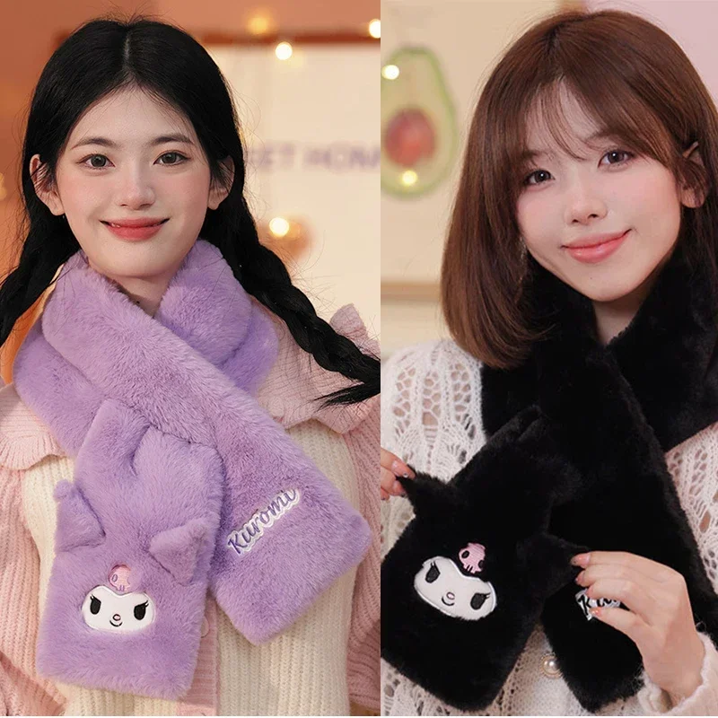 Miniso Kuromi My Melody Winter Young Schoolgirl Plush Scarf Teenager Girls Cartoon Neck Cover Pupil  NeckWarmer Student Warm Bib