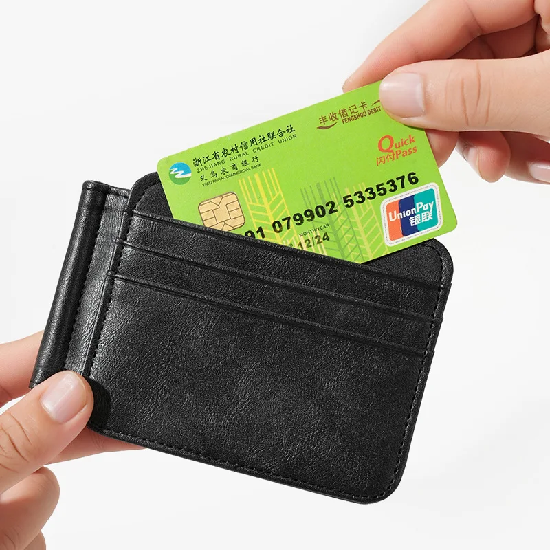 New RFID Anti-Theft Men's Wallet With A Clip PU Leather ID Credit Card Holder Metal Money Clamp 6 Card Slots For Male