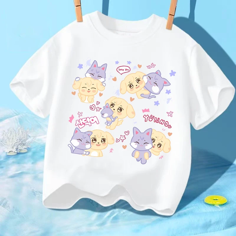 

ATEEZ Children Short Sleeve T Shirts Cartoon Character Printed Cotton Tees Boys Girls Summer Casual Crew Neck Tops Birthday Gift