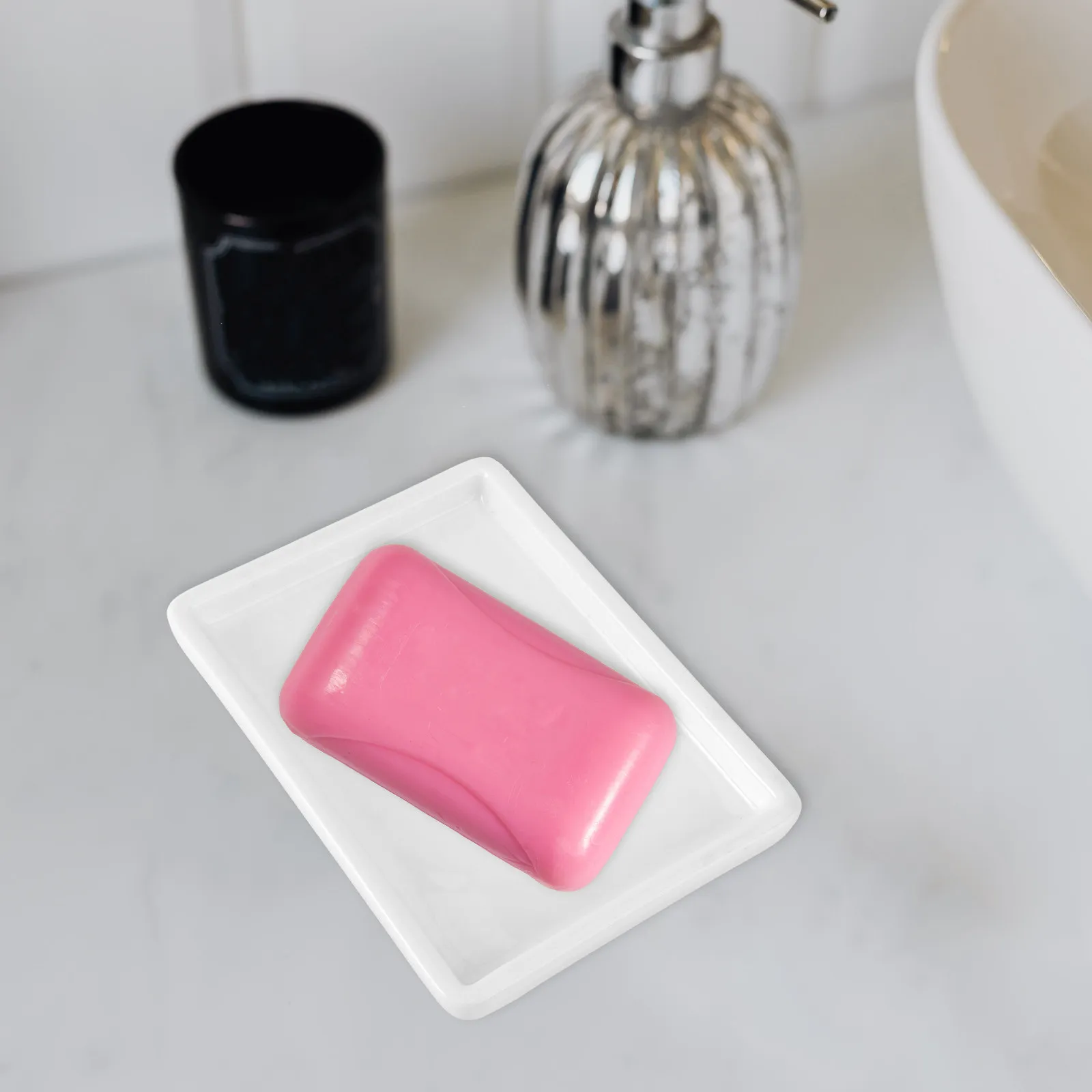 

Ceramic Soap Rack Holder Stainless Steel Simple Design Tray Delicate Soap Plate for Home Bathroom Storage Organizer