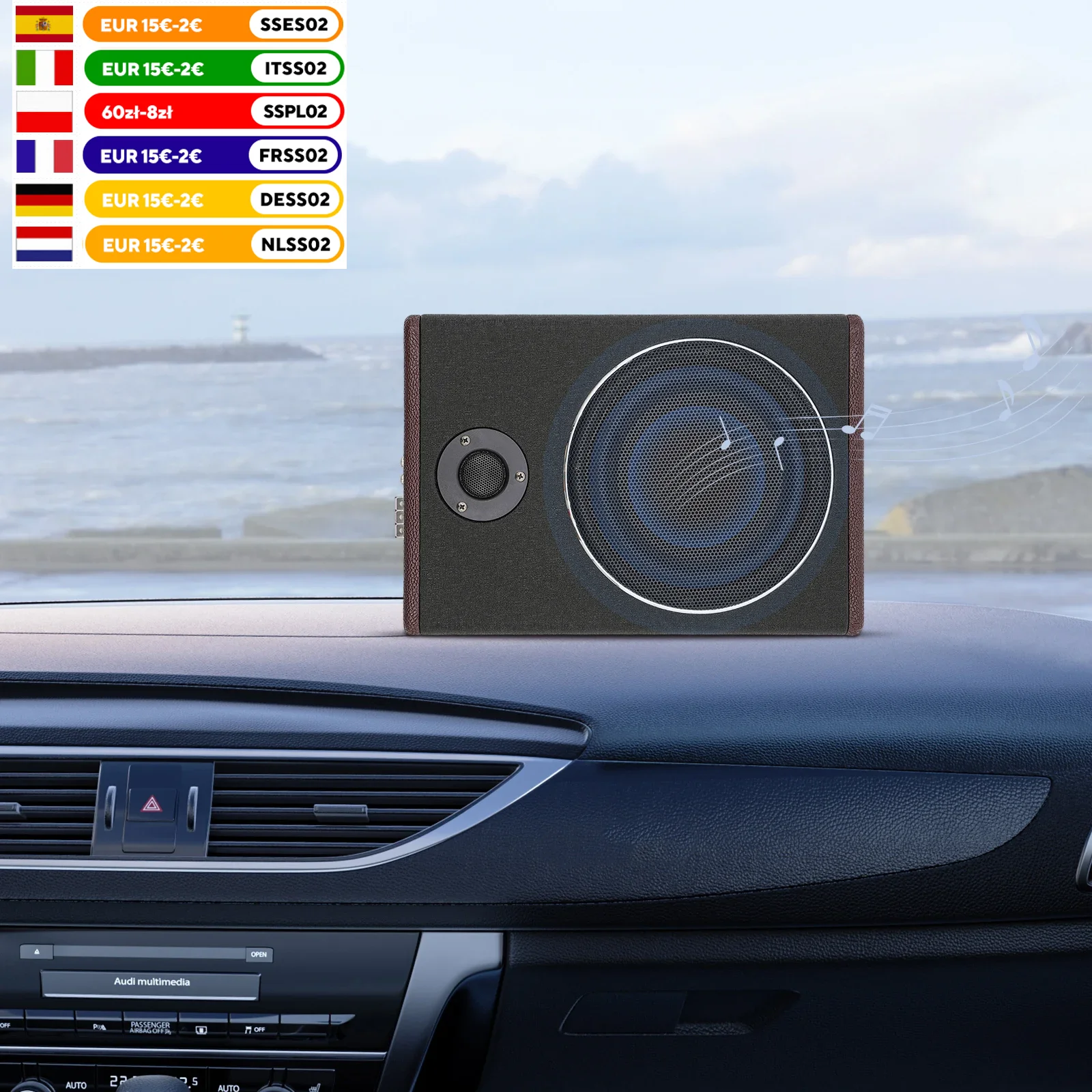 8 Inch Ultra Thin Car Subwoofer Active Under Seat Car Active Subwoofer Bass + Slim Metal Cover 12V 600W