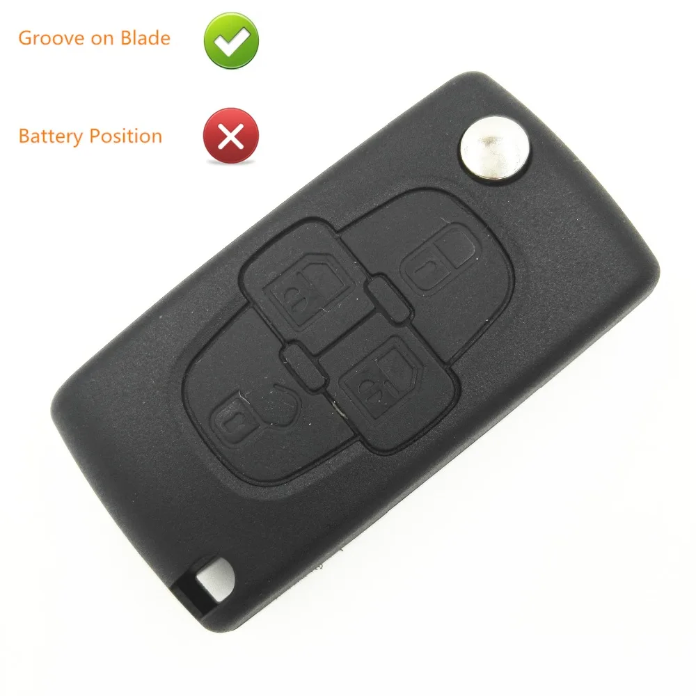 4 Buttons Replacement Folding Key Shell Blank with Groove on Blade No Battery Place for Peugeot  207 307 407 1007   Fob