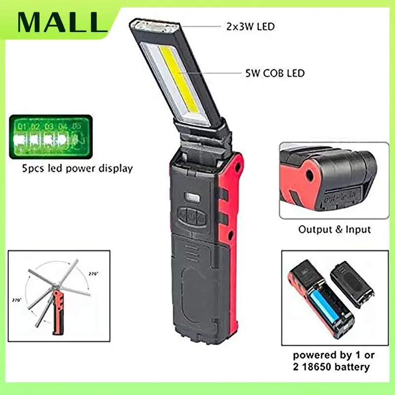 MALL Super Bright COB LED Working Light With Magnetic Base & Hook USB Rechargeable Dimmable Flashlight For Outdoor Car Repair