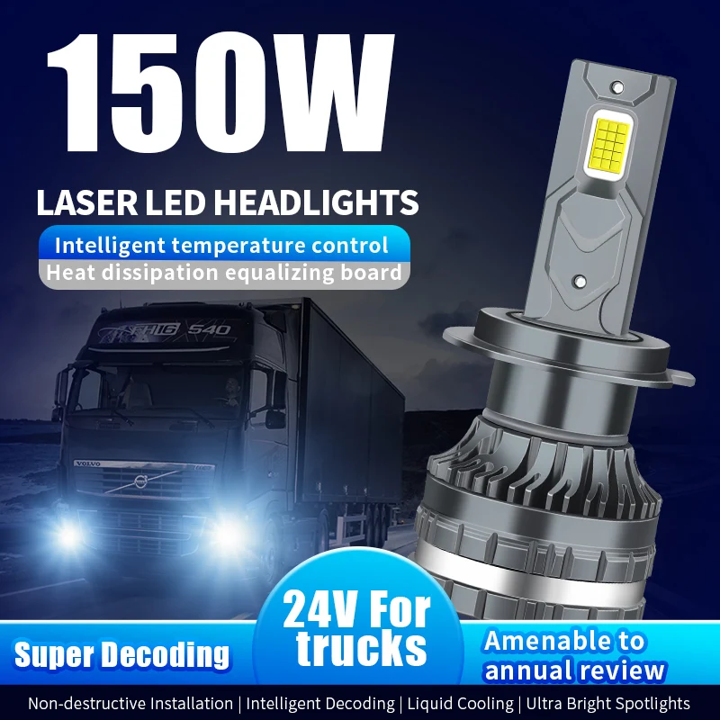 

Power Supply 24V LED Truck Headlight 150W Power H7 H1 H4 H3 led headlight truck 30smd CANBUS led Truck Lorry Light 6000K 2pcs