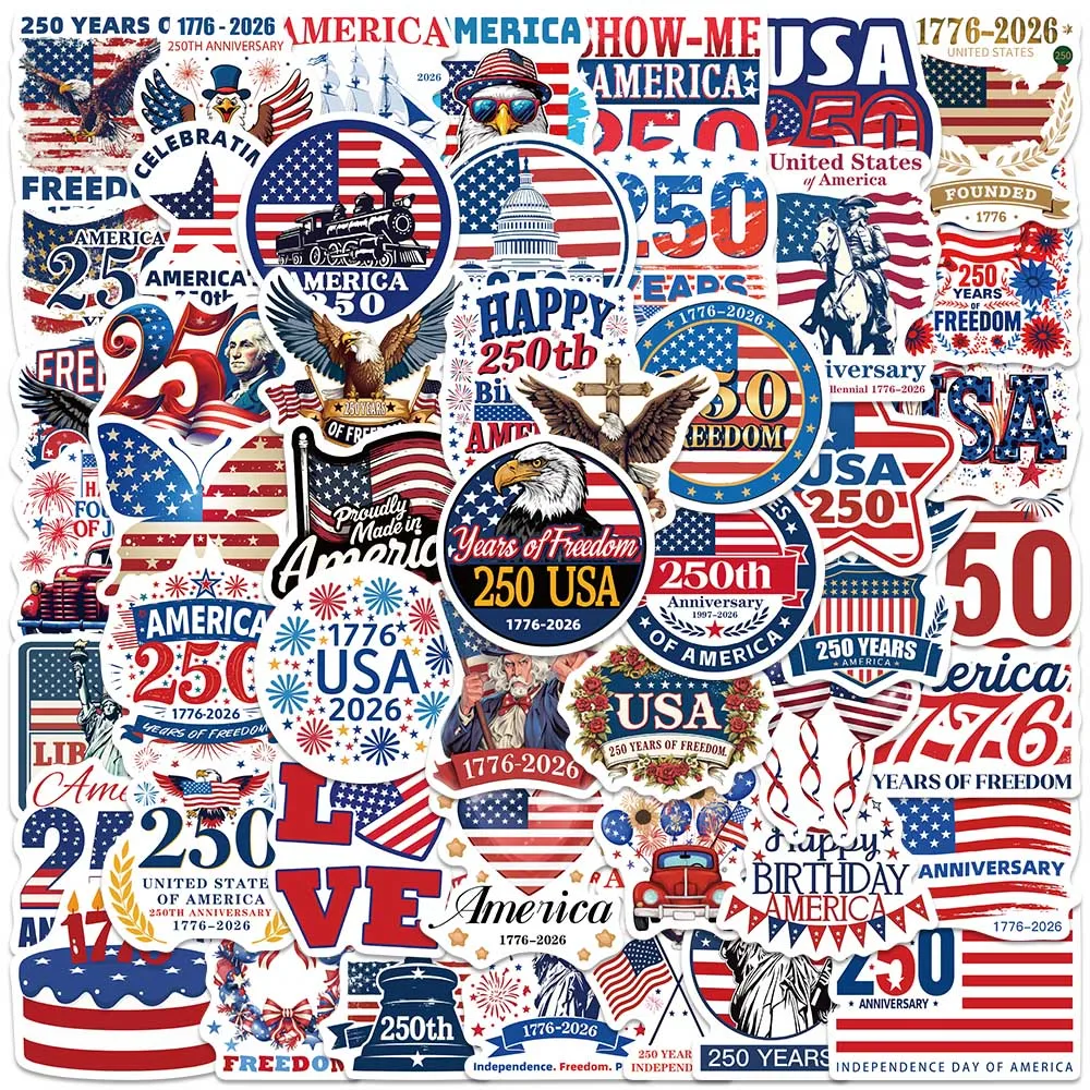 

50PCS USA Patriotic Anniversary Stickers for Festival Party Album Wall Home Holiday Fun Flag Decoration