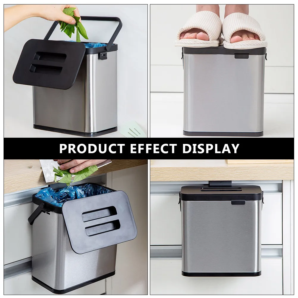 

1Pcs Wall Hanging Garbage Can Stainless Steel Household Trash Bin Kitchen Waste Container Waterproof Rubbish Bin for Bathroom