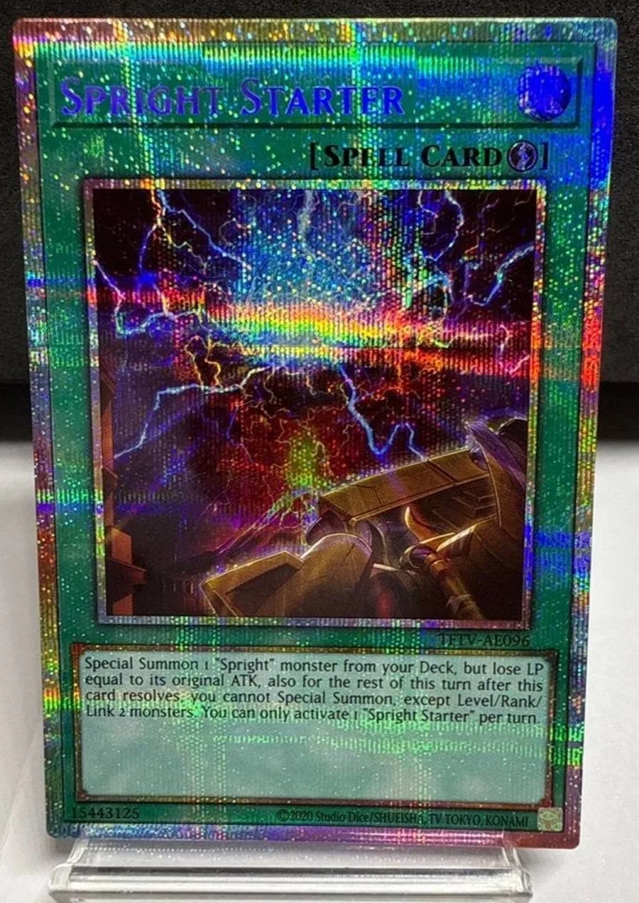 Yugioh KONAMI Duel Monsters TFTV-AE096 Spright Starter Prismatic Secret Rare, Tarjeta Coleccionable en Inglés Asiático, Estado Mint